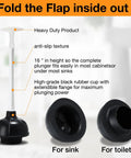 Heavy Duty Toilet Plunger Bulk Pack Of Six Black Double Thrust Rubber Force Cups Built Like A Tank For Knocking Out Stubborn Drain Clogs And Commercial Cleaning Teams, showing 16-inch plunger with black rubber cup for sink and toilet.