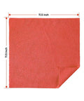 Red Microfiber Towels Bulk Pack 100 Reusable Cleaning Cloths For Cars Home And Kitchen Ultra Absorbent Lint Free And Scratch Free Multipurpose Rags 11.5 By 11.5 Inches shown flat with dimensions