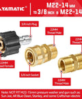 YAMATIC pressure washer adapter set with M22 to 3/8 in quick-connect brass fittings (3 shown)