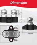 Dimensions of Beefed Up 12V 200A Power Distribution Block With Dual Five Sixteenth Inch M8 Studs Red Positive And Black Ground
