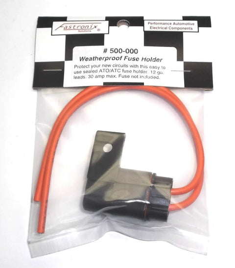 Packaged waterproof blade style ATO ATC fuse holder with cover for auto and marine use, 30 amp rating, 8 inch leads