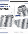 Close-up of 1/2-Inch Squeeze Connector showing durable zinc alloy finish for FMC and EMT conduit wiring.