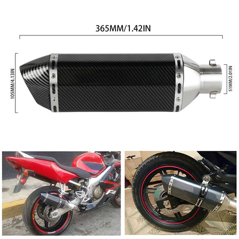 Aluminum Exhaust Muffler Slip-On With Removable dB Killer, 1.5-2 Inch Inlet for Motorcycles, 365mm Length, Stainless Steel Connector