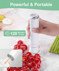 Compact Food Vacuum Sealer With 60kPa Power, Rechargeable Handheld Kitchen Saver in use sealing tomatoes and asparagus.