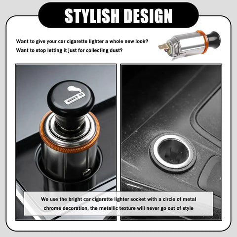 Boss Level Universal 12V Car Cigarette Lighter With Waterproof Heating Core And 24 Foot Extension Cord Plus Plug And Play Wiring Harness featuring chrome trim and push switch.