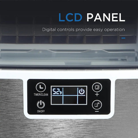 LCD panel of Straight Up Beast Countertop Pellet Ice Maker Cranking Sixty Six Pounds Daily with easy touch controls.