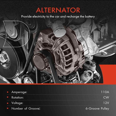 110 Amp 12 Volt Alternator Replacement For Kia Rio 2012 2013 2014 2015 2016 2017 6 Groove Pulley Clockwise Rotation Plug And Play Fitment
