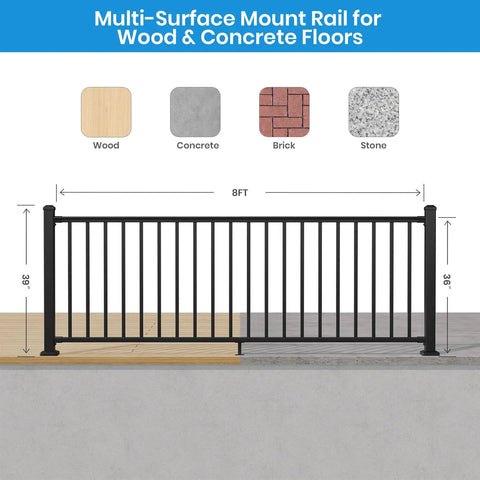 No Sweat Diy Black Aluminum Deck Railing Kit With Clip On Installation 36 Inch high 8 foot wide for wooden and concrete surfaces.