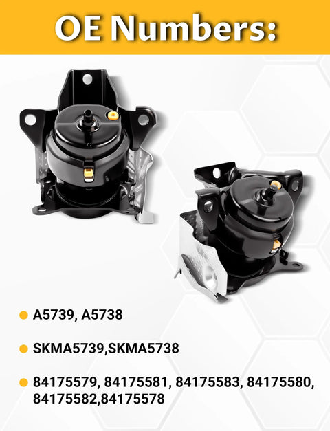 Top Tier Engine And Transmission Motor Mount Set Of Two Quick Bolt On Swap, includes OE numbers A5739, A5738, and SKMA5739.