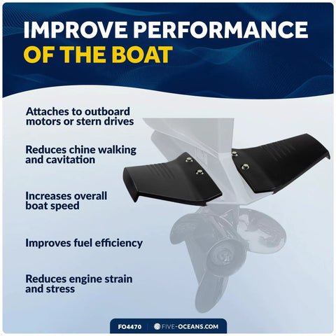 Hydrofoil For Outboard Motor And Stern Drive Up To 50HP Hydro Stabilizer Fins Black Improve Speed Reduce Porpoising