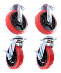 Ironclad 8 Inch Heavy Duty Industrial Caster Wheels With Durable Polyurethane Treads And Reinforced Galvanized Steel Brackets 4 Pack, showcasing red polyurethane wheels with steel brackets.