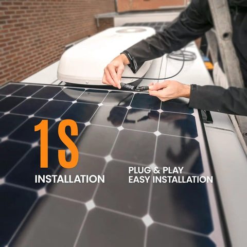 Person installing Beefy Heavy Duty Solar Y Branch Splitter 3 Way Parallel Connector on rooftop solar panels