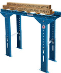 Heavy-Duty Gravity Conveyor With Poly-Coated 10 Inch Rollers, 12 Inch Width 5 Foot Length Galvanized Steel Table Saw Track System For Warehouse Shipping And Industrial Material Hauling Including Adjustable Legs, featuring blue adjustable legs.