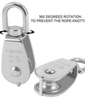 Heavy Duty 304 Stainless Steel Single Pulley Block With Rotatable 360 Degree Roller And Rings, Smooth Rust Resistant Rope Lifting Pulley System Built For Tough Jobs And Heavy Loads, 25mm