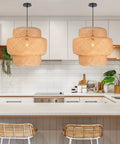 Bamboo Pendant Light Fixture For Kitchen Island With Handmade Weave Lampshade Natural Chandelier Hanging Ceiling Lighting