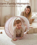 Tot Certified Soft Foam Climbing Blocks And Crawl Tunnel Playset For Kiddos Featuring Safe Pu Leather Cover Smooth Finish And Arch Design For Indoor Outdoor Motor Skills And Hassle Free Playtime Adventures. Young child crawling through soft tunnel with parent nearby.