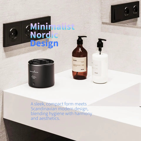 Ultrasonic Retainer Cleaner Machine With Auto Adjust 39 48KHz Deep Clean For Aligners Night Guards Mouth Guards Dentures No Fuss At Home Quiet And Easy To Use black compact unit on bathroom counter