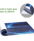 Electric Blue Lightning Skateboard Grip Tape 33 X 9 In Waterproof Tearproof Non Slip Bubble Free Longboard Grip Tape For Scooters Boys And Girls High Friction Emery PVC Surface Easy Install showing back glue adhesion
