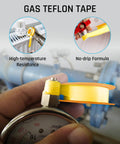 Hand holding Yellow Gas Teflon Tape For Pipe Threads, 260 Inch Length, One Half Inch Width, Propane And Natural Gas Sealant