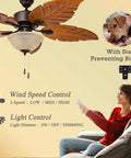 Woman using Ceiling Fan Remote Control Replacement For Hampton Bay And Home Decorators Collection Fans with 3 speed settings and dimmer.