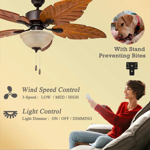Woman using Ceiling Fan Remote Control Replacement For Hampton Bay And Home Decorators Collection Fans with 3 speed settings and dimmer.