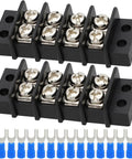 Dual Row Terminal Block Kit, 2 Pack, 4 Circuits, 20-30A, 200V-450V, Screw Terminal Strip With 16 PCS Heat Shrink Wire Connectors
