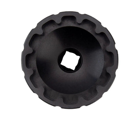 Top view of 12-Notch Bottom Bracket Tool For Praxis M30, Three Eighths Inch Drive Ratchet Compatible, Precision Machined, Anodized Finish
