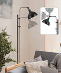 Industrial Floor Lamp With Adjustable Height And Rotating Head, Rustic Aged Black Farmhouse Metal Floor Lamp in living room