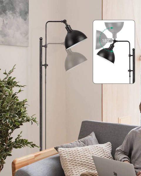 Industrial Floor Lamp With Adjustable Height And Rotating Head, Rustic Aged Black Farmhouse Metal Floor Lamp in living room