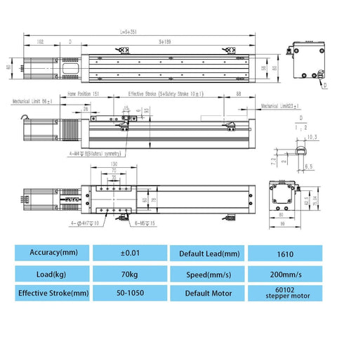FSL80 Ball Screw Linear Guide Rail Motion Stage Slide Actuator Module For Router Automation dimensions and specifications diagram.
