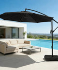 10 Foot Patio Cantilever Umbrella With Sandbag Base Included, Offset Outdoor Shade for Backyard, Garden and Pool, in Black
