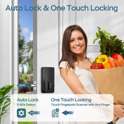 Smart Fingerprint Deadbolt With App Bluetooth For Front Door Keyless Entry Lock 0.3 Second Unlock Biometric 360 Degree ID