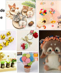 Needle Felting Starter Kit With 40 Color Wool Roving 3 Grams Each For Felted Animals And DIY Wool Crafts Complete Tool Set With Instructions Included Great For Beginners And Advanced Projects showcasing felted animals and decor.