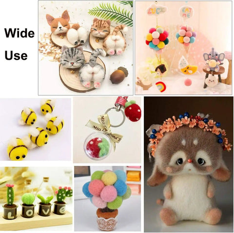 Needle Felting Starter Kit With 40 Color Wool Roving 3 Grams Each For Felted Animals And DIY Wool Crafts Complete Tool Set With Instructions Included Great For Beginners And Advanced Projects showcasing felted animals and decor.