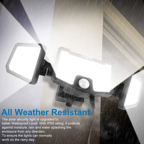 Solar Flood Lights With Motion Sensor, 2500LM Super Bright Outdoor Security Lights, IP65 Waterproof, rainy weather test