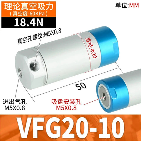 Must Have Pneumatic Cylinder For Robotic Gripper With Single Acting Vacuum Suction Cup Compatible With Mechanical Arm 20 20 30 20 VFG20 10 VP displayed with dimensions and fittings