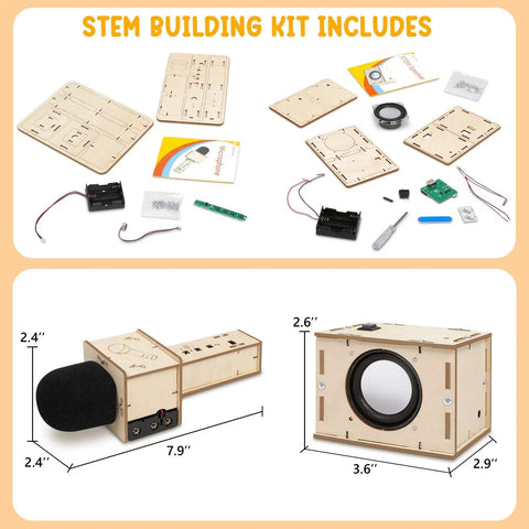 Karaoke STEM Kit For Kids 8 12 Build Your Own Bluetooth Speaker And Microphone DIY Electronics Toy, 7.9 in speaker