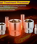 Heat-treated metric and standard sockets with Beefy 108 Piece Mechanics Tool Set for enhanced durability and wear resistance.