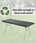 Five Pack Black 6 Foot Plastic Table Covers 30 By 72 Inches To Fit Banquet Tables With Elastic Corners And 4 Inch Adhesive Backing