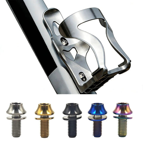 Beefy Titanium M5x12mm Hex Bolts With Washers For MTB Bike Water Bottle Cage Blue 4 Pack Set Grade 5 6Al4V Titanium Alloy
