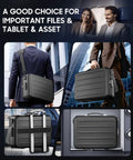 Hard Shell Fireproof Document Box With Lock For Home And Travel, shown in different carrying styles and storage positions.