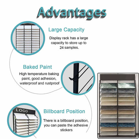 Heavy Duty Steel Tile Display Rack With 24 Card Slots For Large Format Floor Tile And Marble Slab Samples showcasing features and advantages.