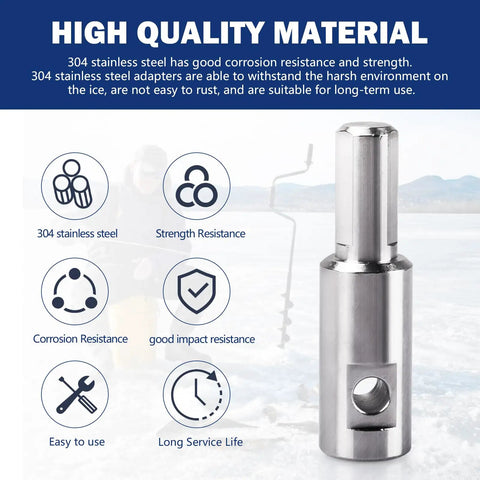 Ice Auger Drill Adapter Fits 1/2 Inch Drill Chuck Turns Hand Ice Fishing Auger Into A Cordless Power Drill Setup With Features