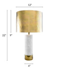 Industrial Marble and Iron Table Lamp 23 Inch With 3 Way Socket, 72 Inch Cord, And Metal Shade side view dimensions