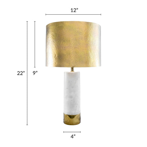 Industrial Marble and Iron Table Lamp 23 Inch With 3 Way Socket, 72 Inch Cord, And Metal Shade side view dimensions