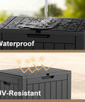 Top view of waterproof and UV-resistant 30 gallon outdoor deck box lockable waterproof storage container for patio cushions garden tools and pool accessories weatherproof resin black backyard friendly all in one storage for cushions tools and pool gear dry and neat.