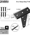 4 Inch T Strap Shed Door Hinges 4 Pack Heavy Duty Black Finish For Wooden Fence Gate Outdoor Barn Door Hardware 2mm with screws