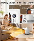 Two Speed Portable Space Heater With Adjustable Settings, 800W Desk Heater For Indoor Use on table, digital display close-up