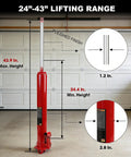3 Ton Hydraulic Long Ram Jack With Clevis Base And Handle For Garage And Shop Lifts 6000 Pound Capacity Long Reach From About 24 To 43 Inches Heavy Duty Steel Frame With Chrome Cylinder Glide Action Pump Fits Engine Hoists And Cranes, detailed lifting range diagram