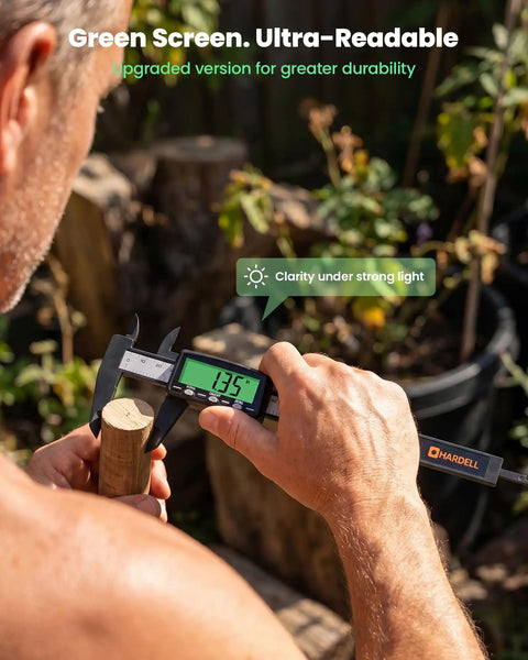 Rechargeable Digital Caliper With USB Charging, 6 Inch Plastic Calipers, Green Screen Display, Go Cordless Fast, No Battery Hassle, Quick 2 Minute Charge Powers A Full 20 Minute Measurement For Months measuring wood outdoors